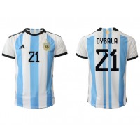 Camisa de Futebol Argentina Paulo Dybala #21 Equipamento Principal Mundo 2022 Manga Curta